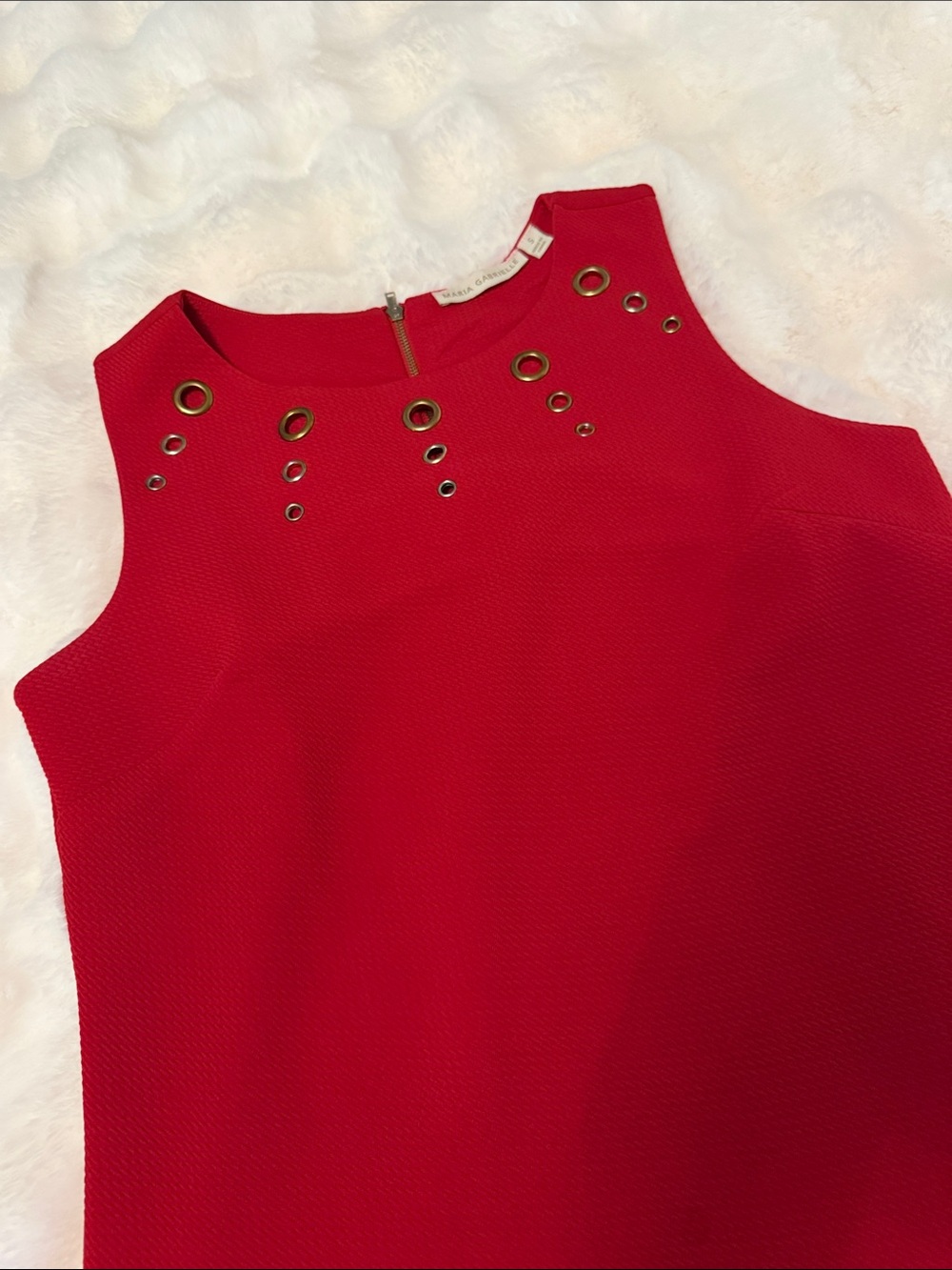 Maria Gabrielle Red Sleeveless Top with Gold Grommet Detail – Size Small